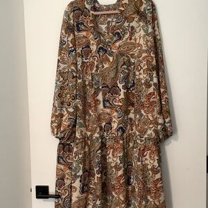 Stylish Paisley Print Long Sleeve Dress Plus Size 3X New